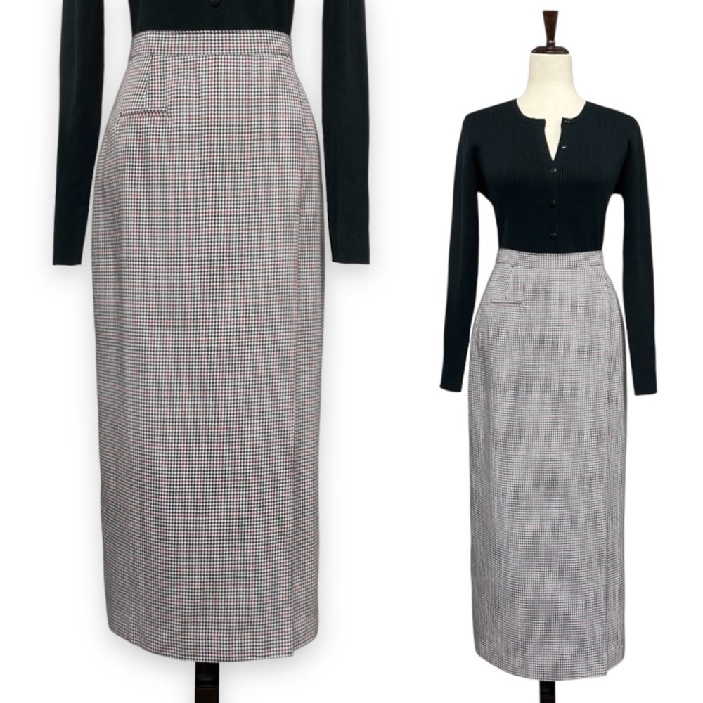NOS Eagles Eye Houndstooth Plaid Faux Wrap Maxi Skirt Size 10 Modern 6 Holiday